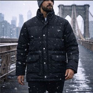 Dash Classics Mens Puffer Jacket/Puffer Black Size large Full Zip & Snap Cotton